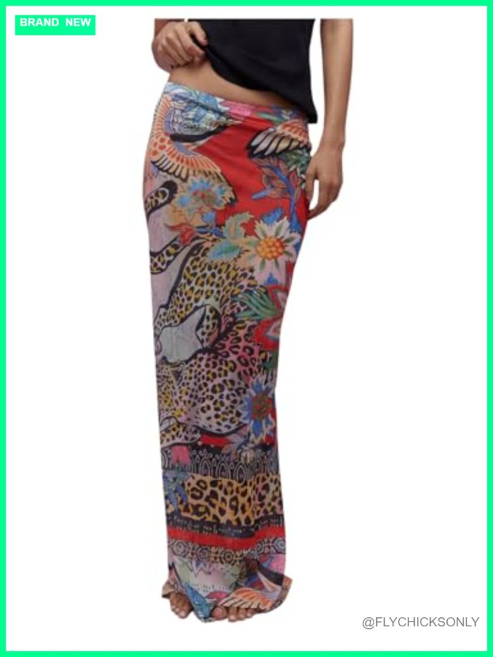Cheetah Print Mesh Maxi Skirt Low Waisted Bodycon Sheer Long Skirt